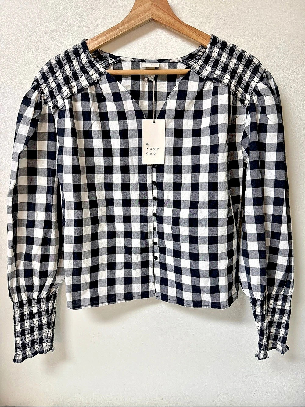 NWT A New Day Gingham Top Black & White Size Medium